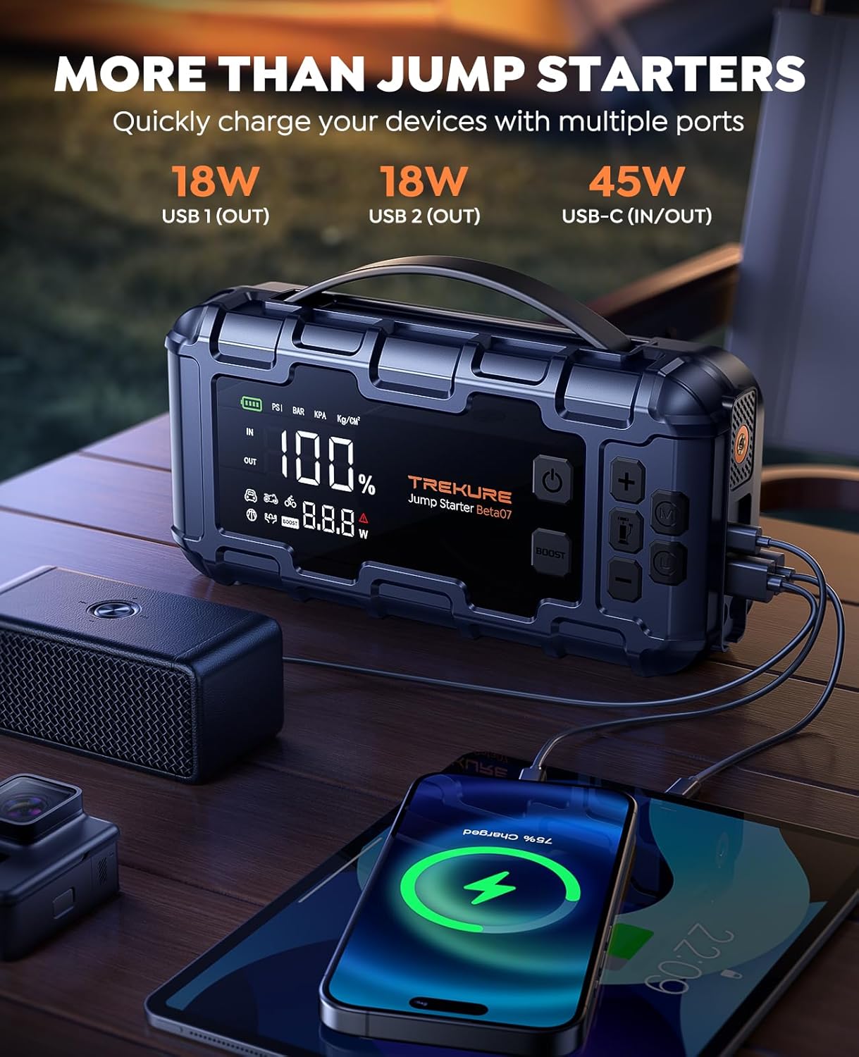 TREKURE 6000A Jump Starter with Air Compressor 160PSI, 45W Charging Car Battery Jump Starter for All Gas/ 12L Diesel, 12V Car Jumper Starter Power Bank Charger Portable with Gloves, Lights