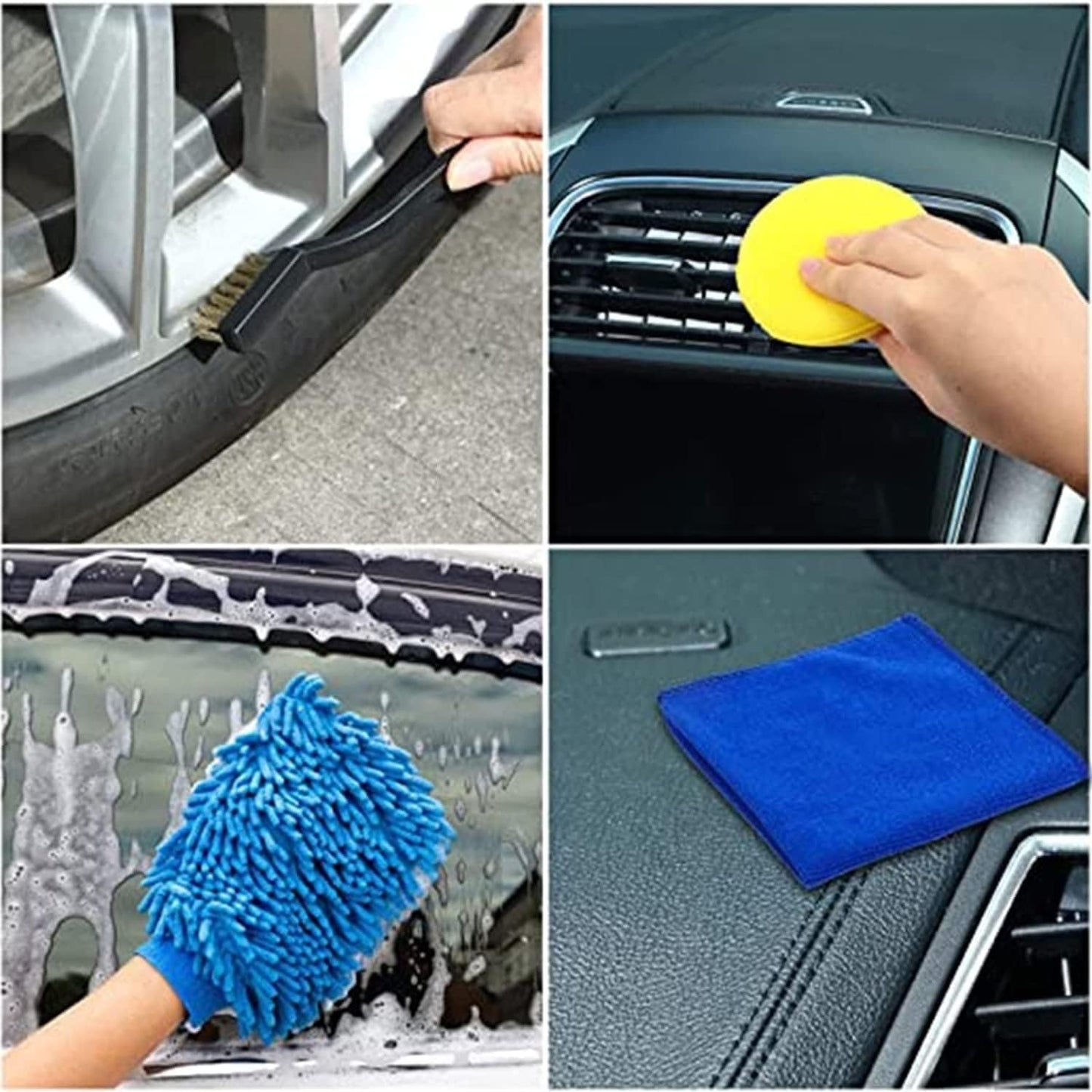 ANTNX 27 PCS Drill Brush Attachments Car Detailing Brush Kit for Auto Exterior and Interior Includes Scrub Pads Sponges Detailing Brushes Washing Mitt Air Vent Brush Cleaning Cloth Home Cleaning Set