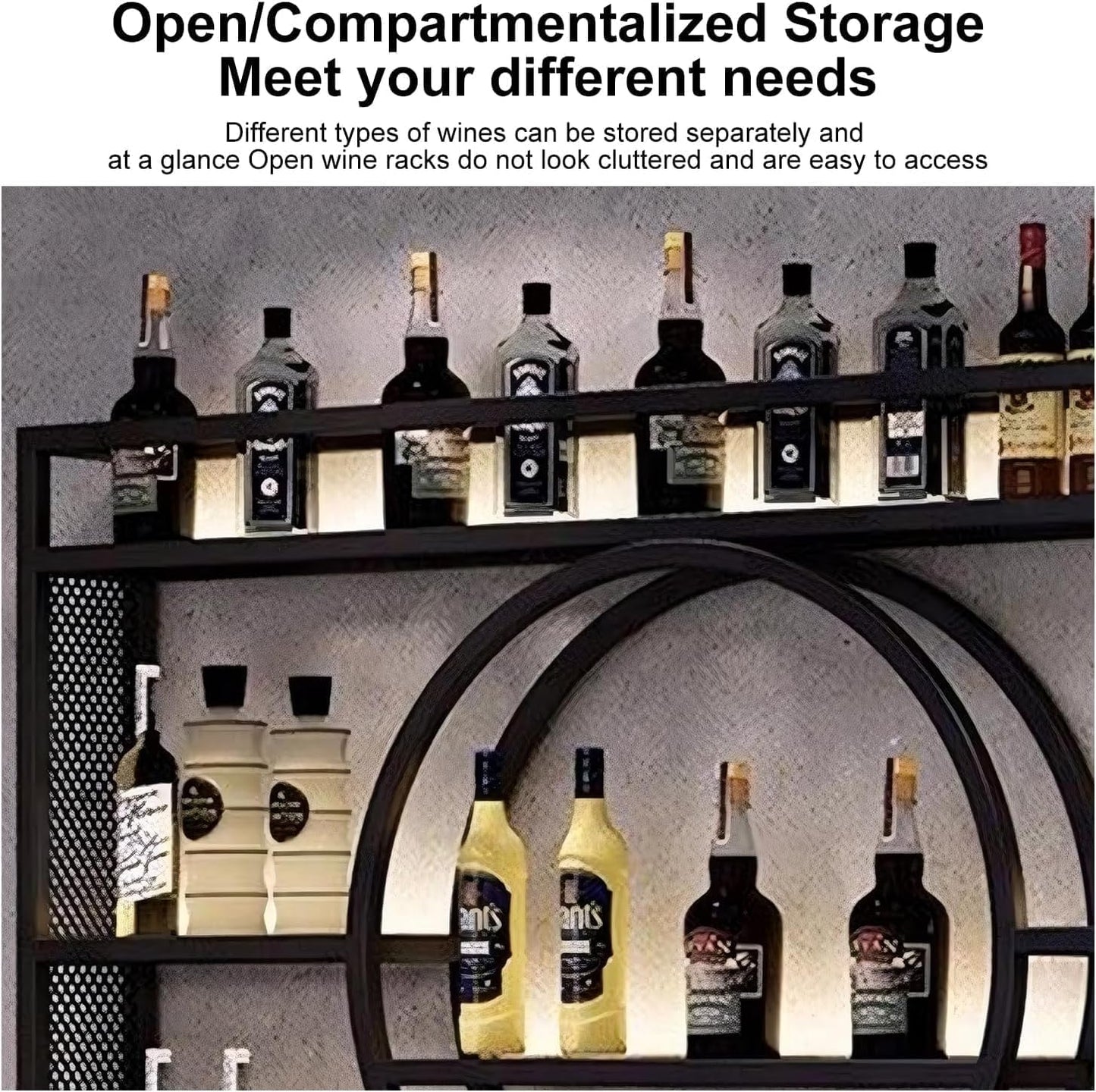 ANTNX Wall Mounted Metal Wine Rack,Wine Bottle Shelf, 3-Tier Metal Bar Shelf with Glass Holder & Rust-Proof Coating,Multifunctional Display for Home/Bar/Kitchen (100cmX15cmX80cm)