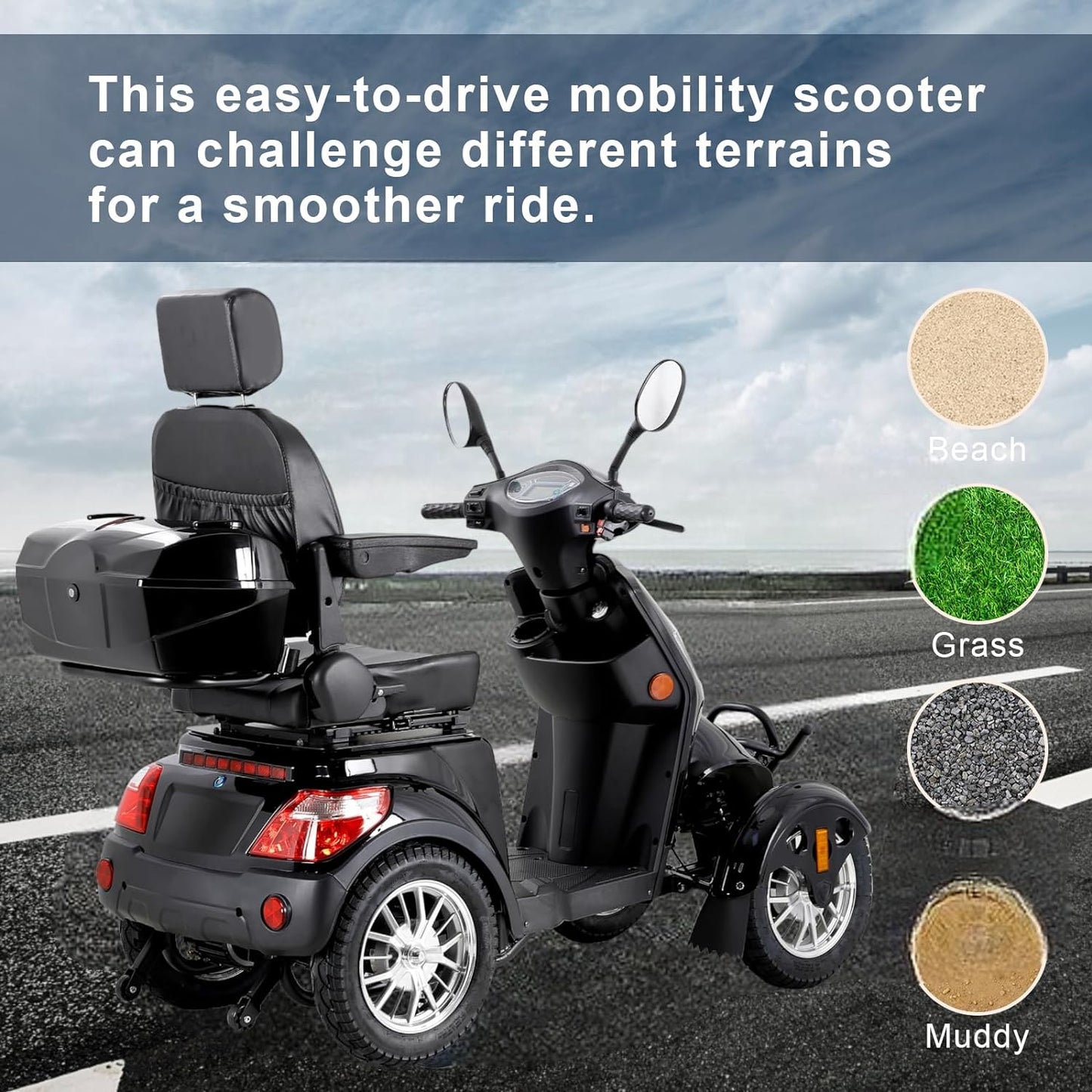 800W Heavy Duty Mobility Scooters for Seniors & Adults 500lbs Capacity - All Terrain Electric Powered Scooter - Fast Mobility Scooter for Travel, Elderly w/ 360 Swivel Seat