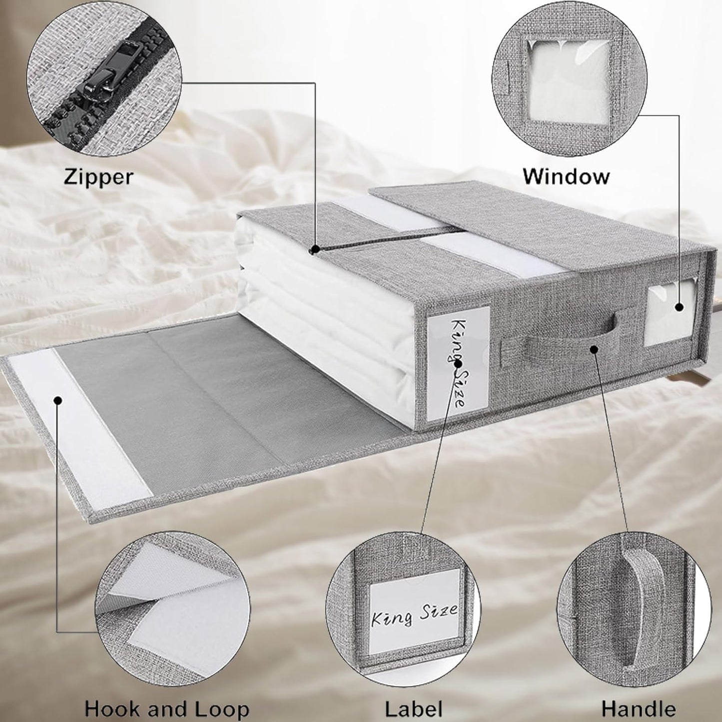ANTNX Sheet set Storage Bag 2 pieces linen sheet cover Foldable storage box with handle for Blanket Bedding Set (grey)