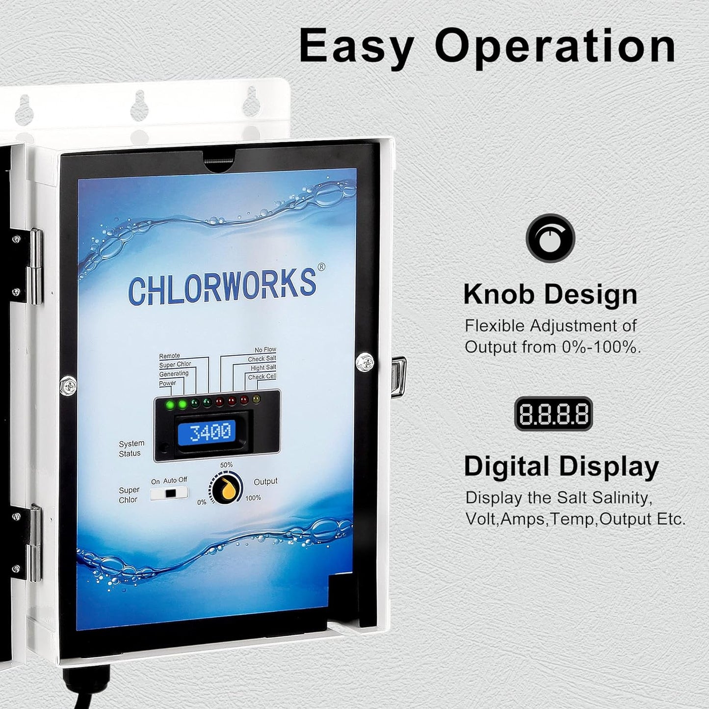 Salt Chlorine Generator - up to 40K gallons Inground Pool, Saltwater Pool System, 2 Years Limited USA Warranty, White
