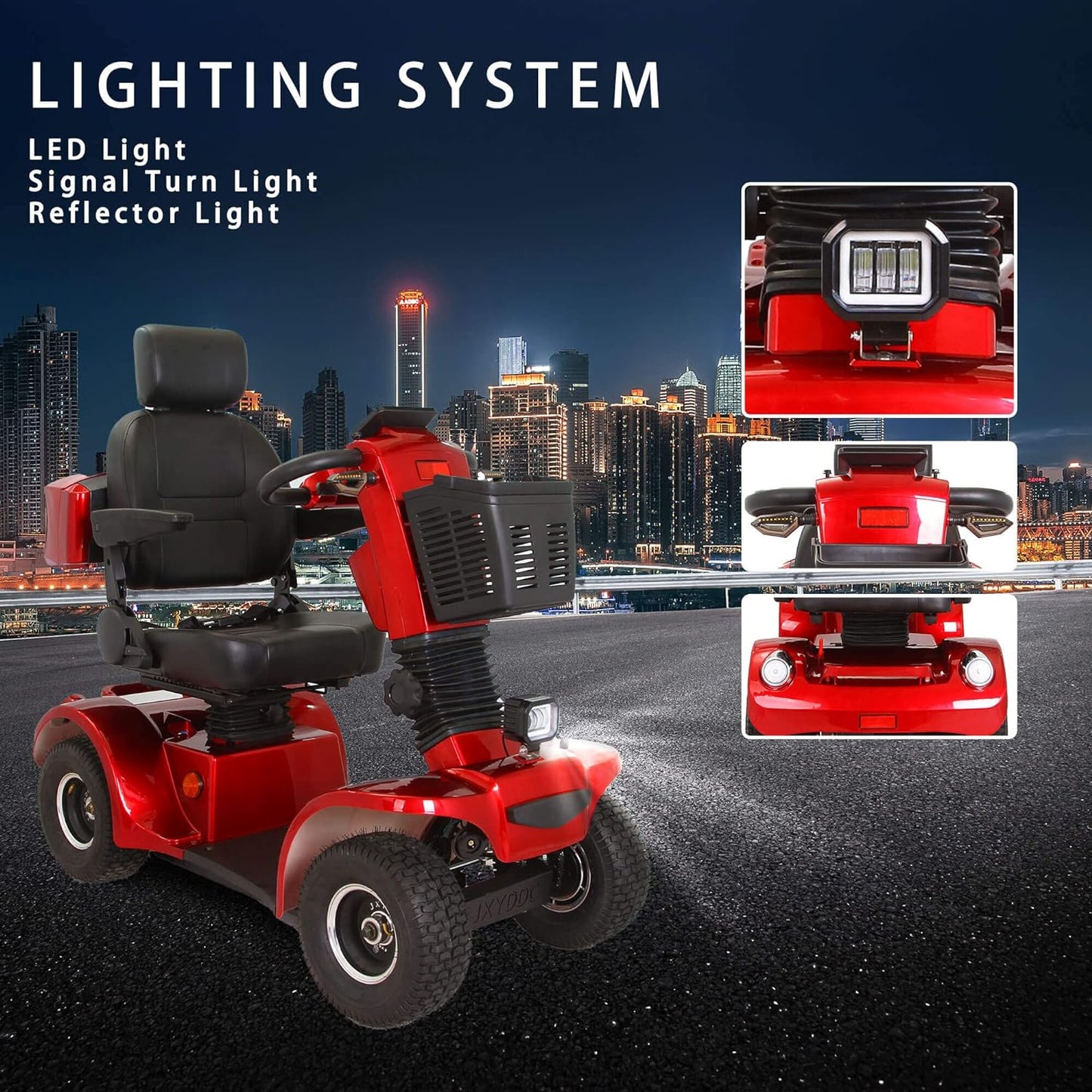 Xmatch Mobility Scooters for Adults & Seniors, Heavy Duty 4-Wheel Medical Electric Powered Wheelchair Device, Elderly-Rear Box 360 Degree Adjustable Seat (Red)