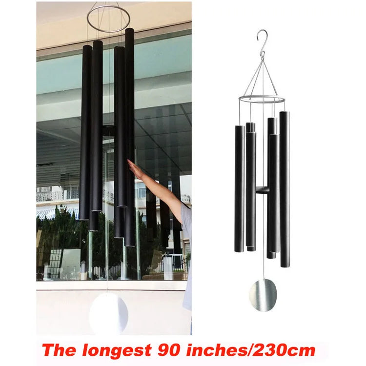 90" 6 Tubes Black Large Wind Chime Outdoor Decor Popular Bells