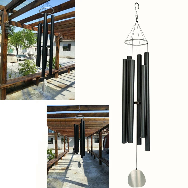 90" 6 Tubes Black Large Wind Chime Outdoor Decor Popular Bells
