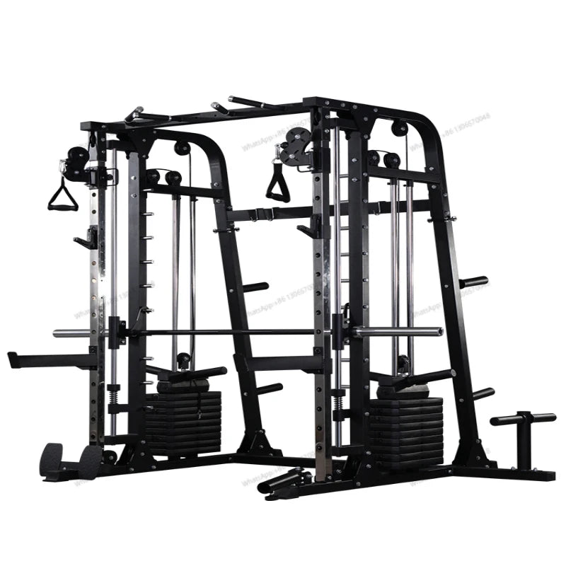 A complete set of commercial equipment for the gym, a high level pull-down stand for back and leg training comprehensive trainer