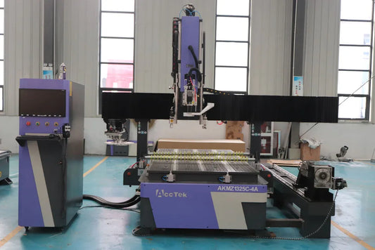 AccTek 4 Axis Cnc Router Machine Included Oscillation Knife Cutting Head Auto Tool Change with Rotary Device