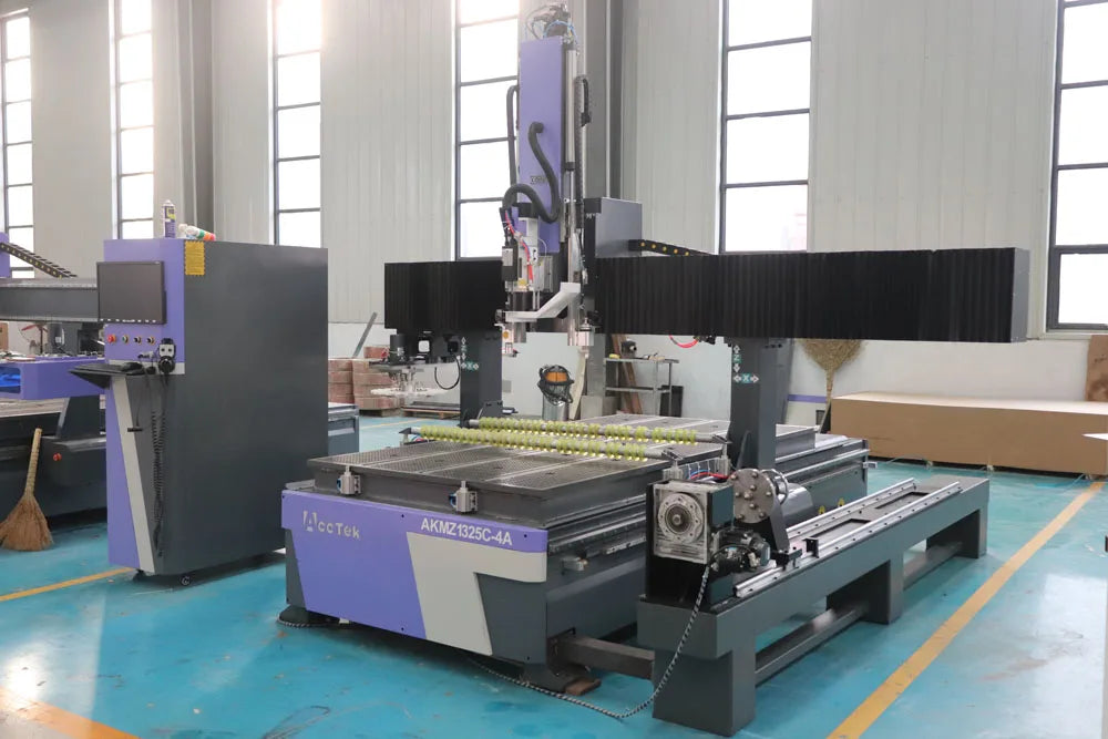 AccTek 4 Axis Cnc Router Machine Included Oscillation Knife Cutting Head Auto Tool Change with Rotary Device