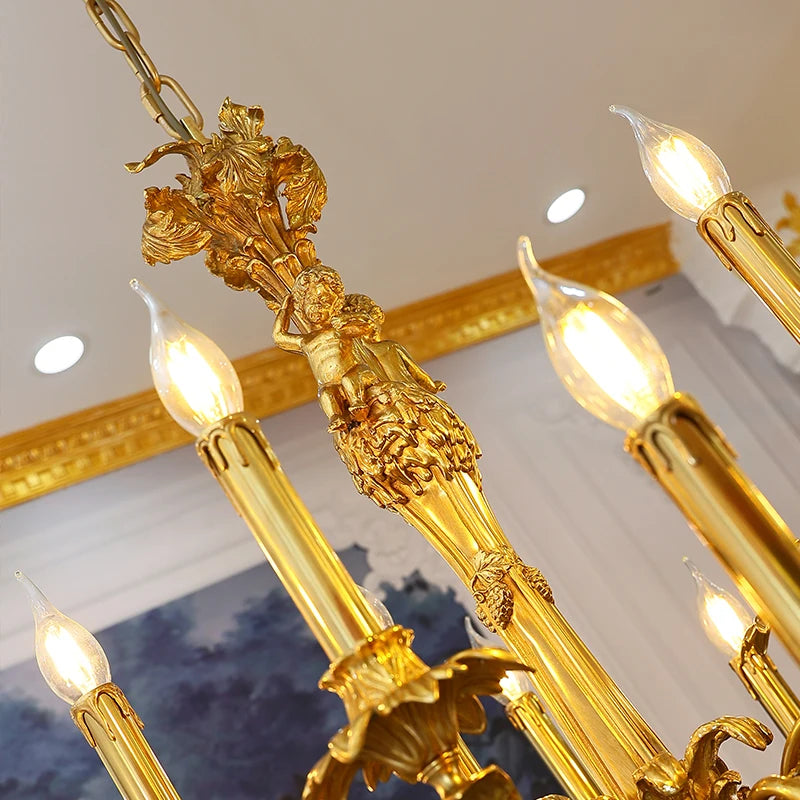 All Copper Chandelier French Elegant Luxury Crystal Villa Living Room Dining Room Bedroom Study Lamps