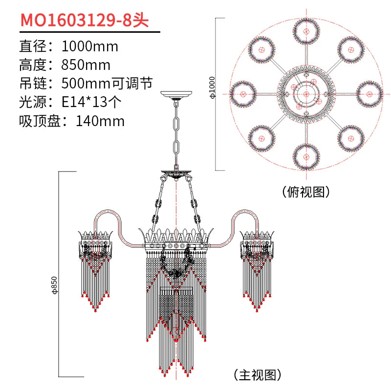 All Copper Living Room Atmospheric Chandelier Restaurant Stair Chandelier Hotel Villa Engineering Pure Copper Crystal