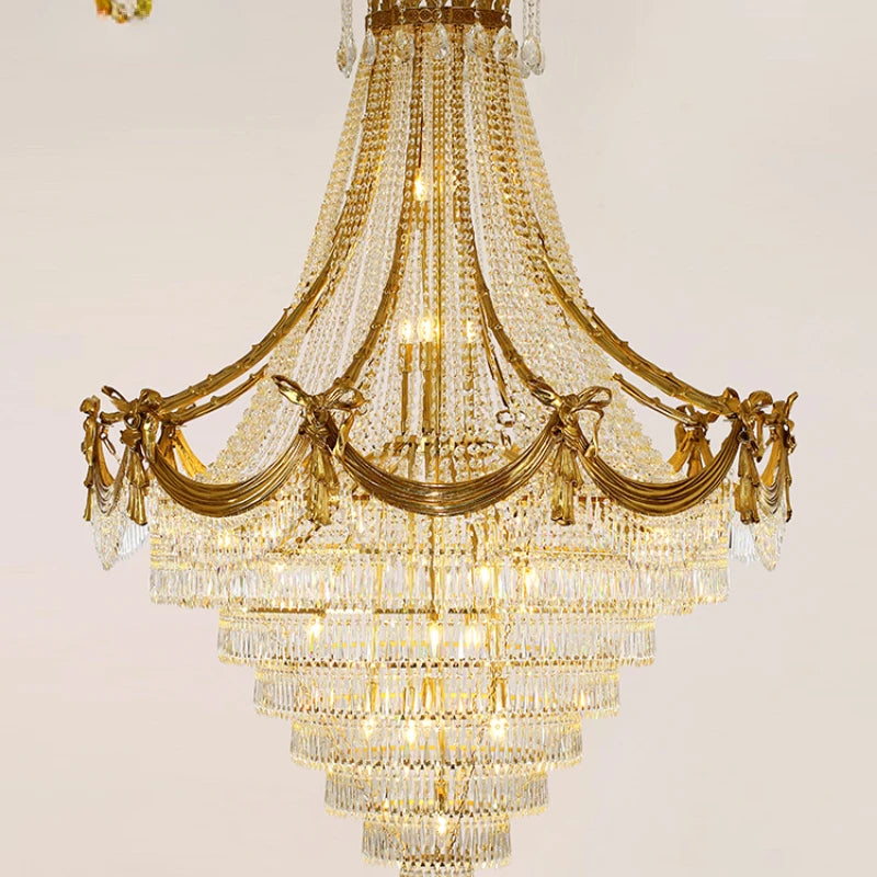 All Copper Luxury Chandelier Vintage Upscale Villa Crystal Living Room Duplex Building Stair Light