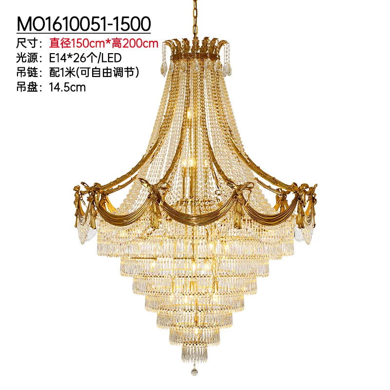 All Copper Luxury Chandelier Vintage Upscale Villa Crystal Living Room Duplex Building Stair Light