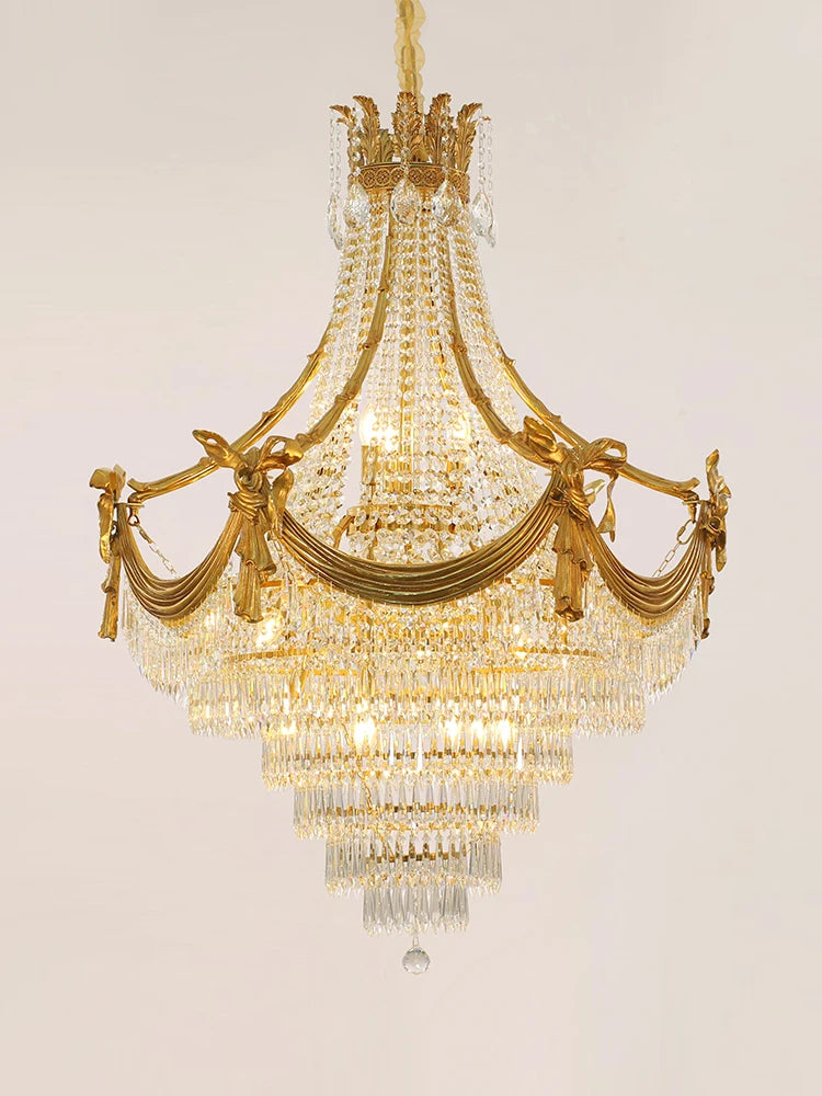 All Copper Luxury Chandelier Vintage Upscale Villa Crystal Living Room Duplex Building Stair Light
