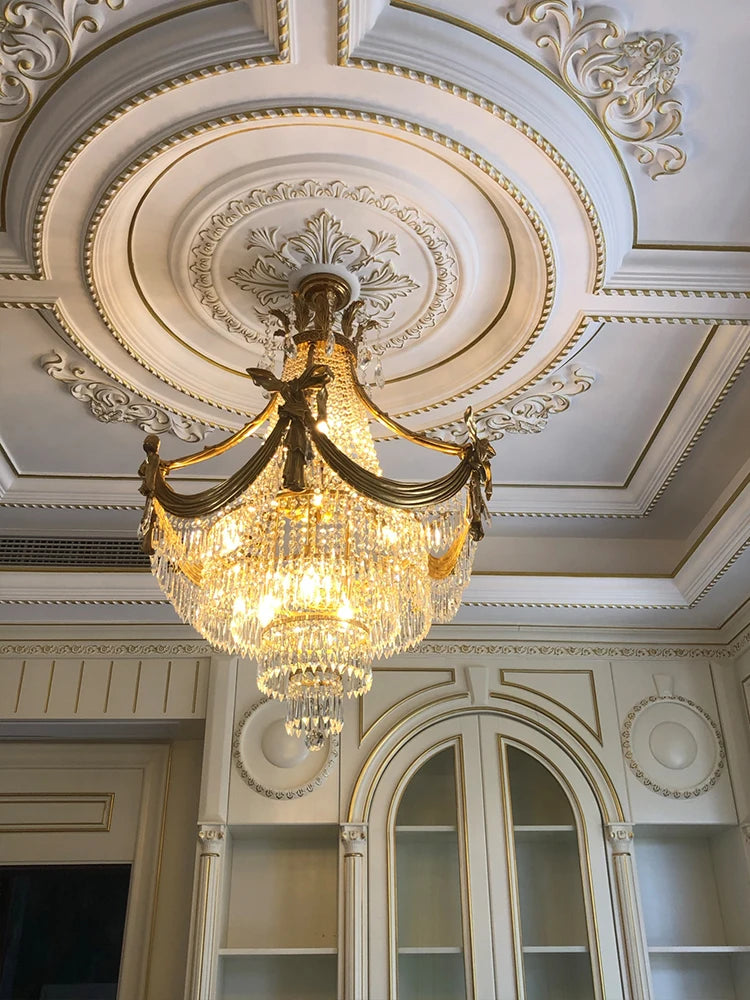 All Copper Luxury Chandelier Vintage Upscale Villa Crystal Living Room Duplex Building Stair Light
