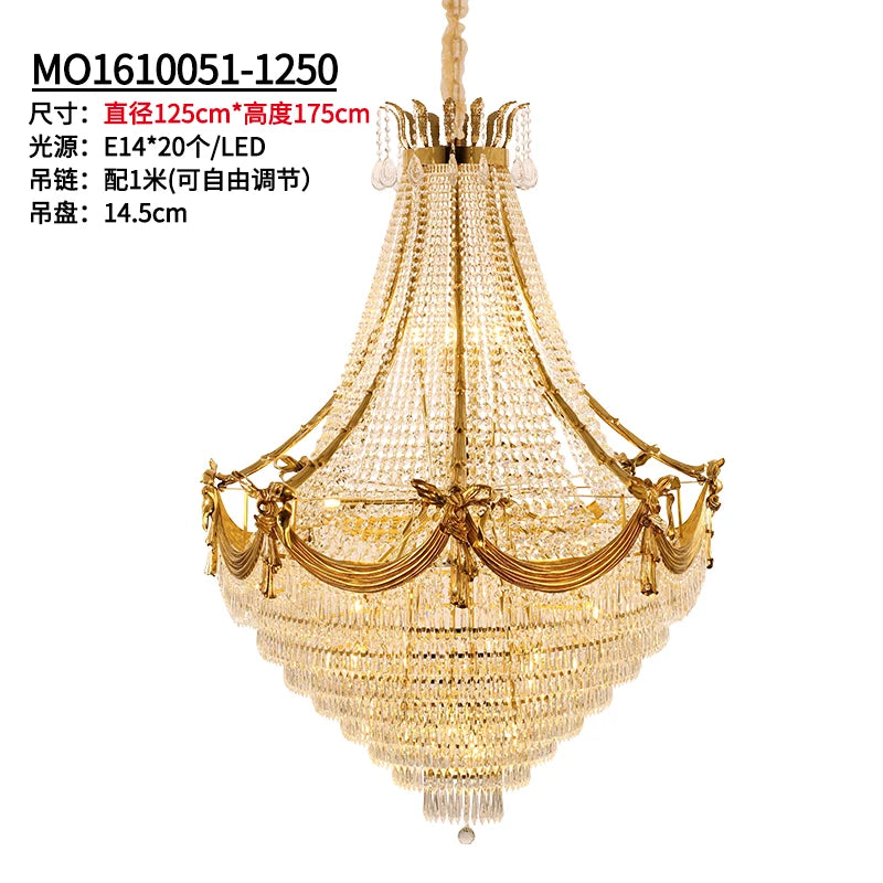 All Copper Luxury Chandelier Vintage Upscale Villa Crystal Living Room Duplex Building Stair Light