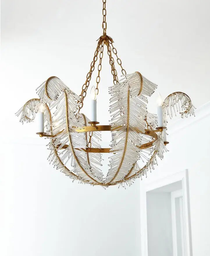 All copper American VC chandelier living room villa dining room luxury bedroom minimalist designer leaf crystal decorative chand