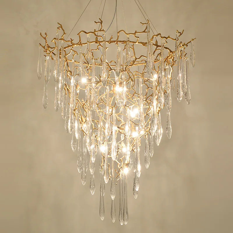 All copper creative personality tree branch glass special-shaped design chandelier villa living room hotel model room chandelier