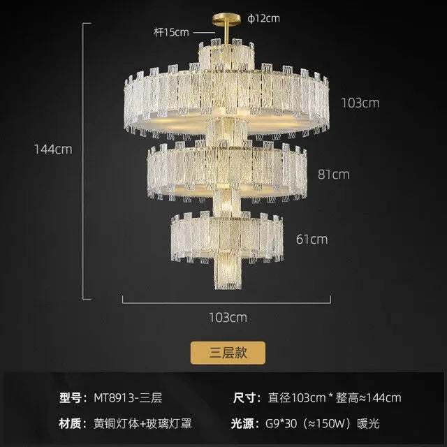 All copper light luxury chandelier modern minimalist atmosphere high-end villa duplex building living room large chandelier