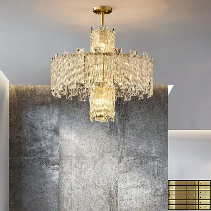 All copper light luxury chandelier modern minimalist atmosphere high-end villa duplex building living room large chandelier