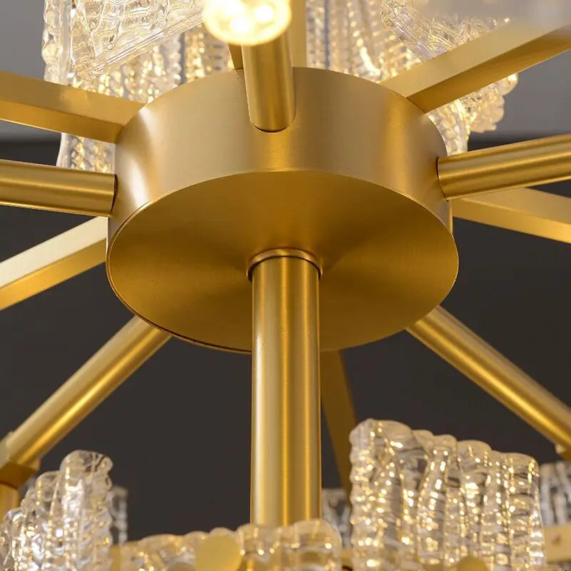 All copper light luxury chandelier modern minimalist atmosphere high-end villa duplex building living room large chandelier
