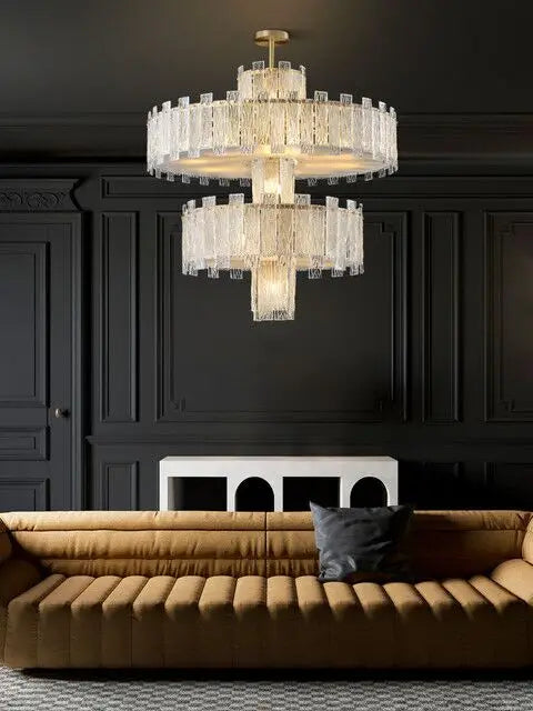 All copper light luxury chandelier modern minimalist atmosphere high-end villa duplex building living room large chandelier