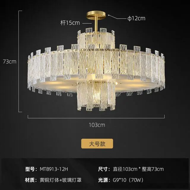 All copper light luxury chandelier modern minimalist atmosphere high-end villa duplex building living room large chandelier