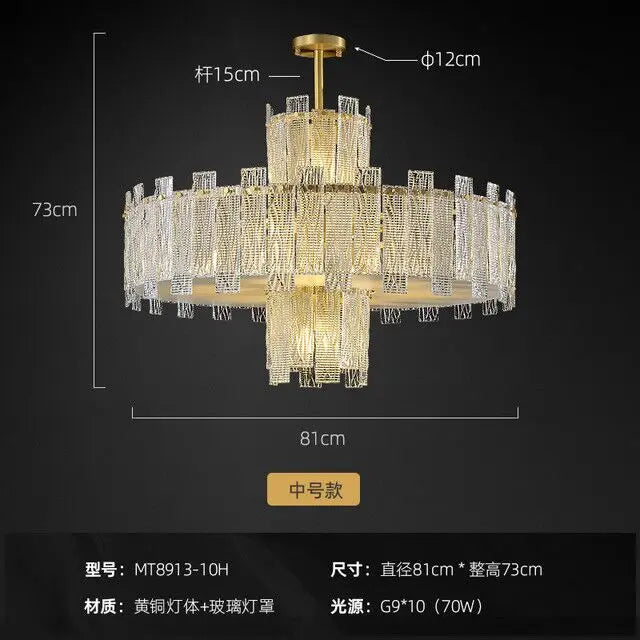 All copper light luxury chandelier modern minimalist atmosphere high-end villa duplex building living room large chandelier