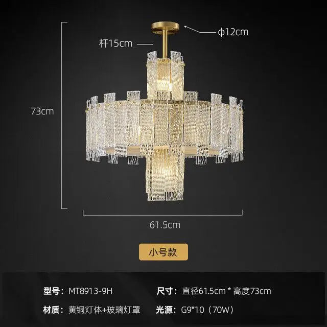 All copper light luxury chandelier modern minimalist atmosphere high-end villa duplex building living room large chandelier