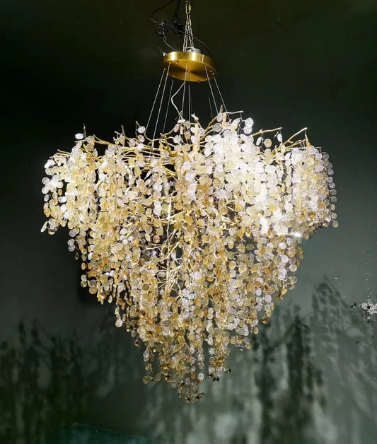 All copper light luxury money branch living room crystal chandelier villa hall lighting art atmosphere high-end restaurant bedro