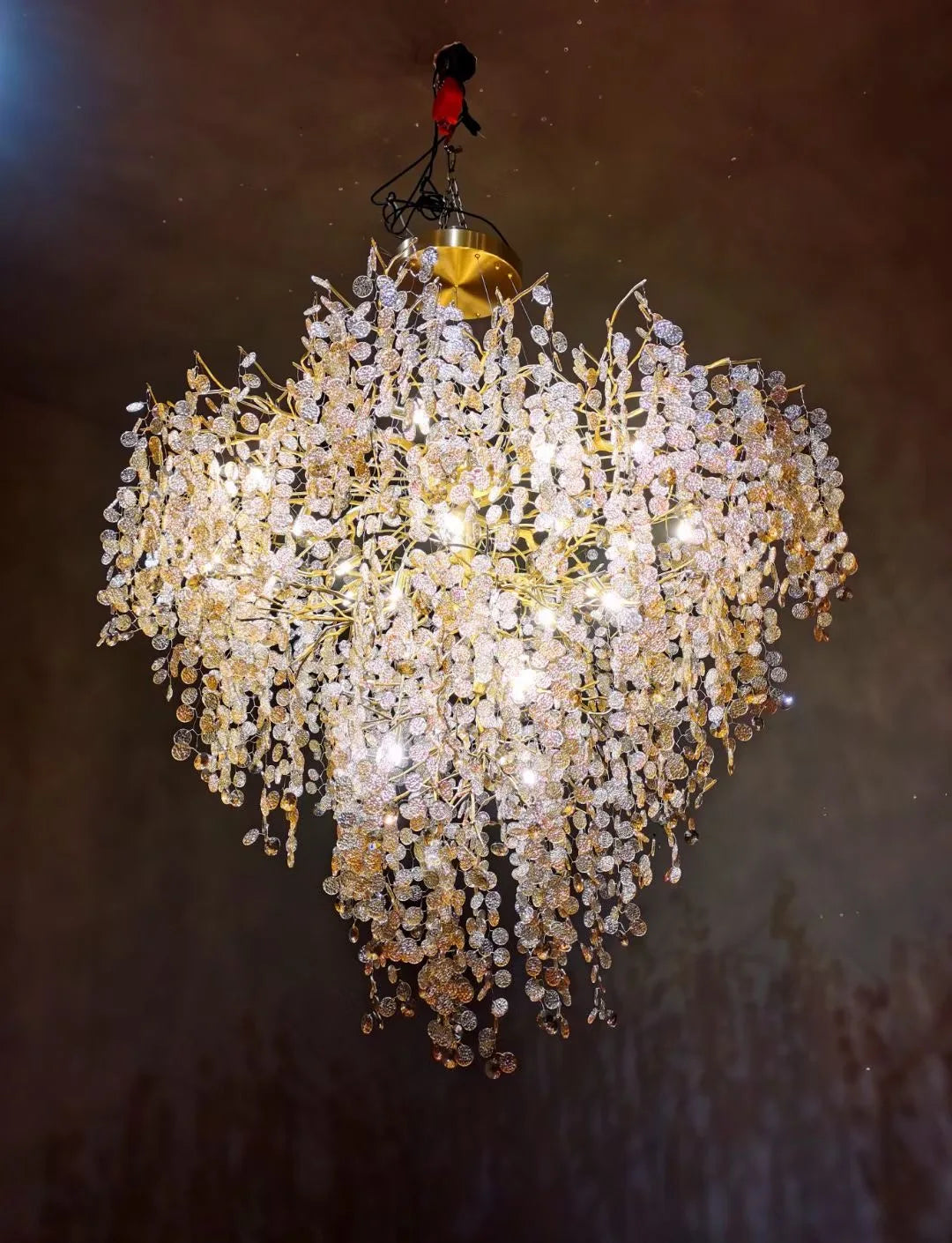 All copper light luxury money branch living room crystal chandelier villa hall lighting art atmosphere high-end restaurant bedro
