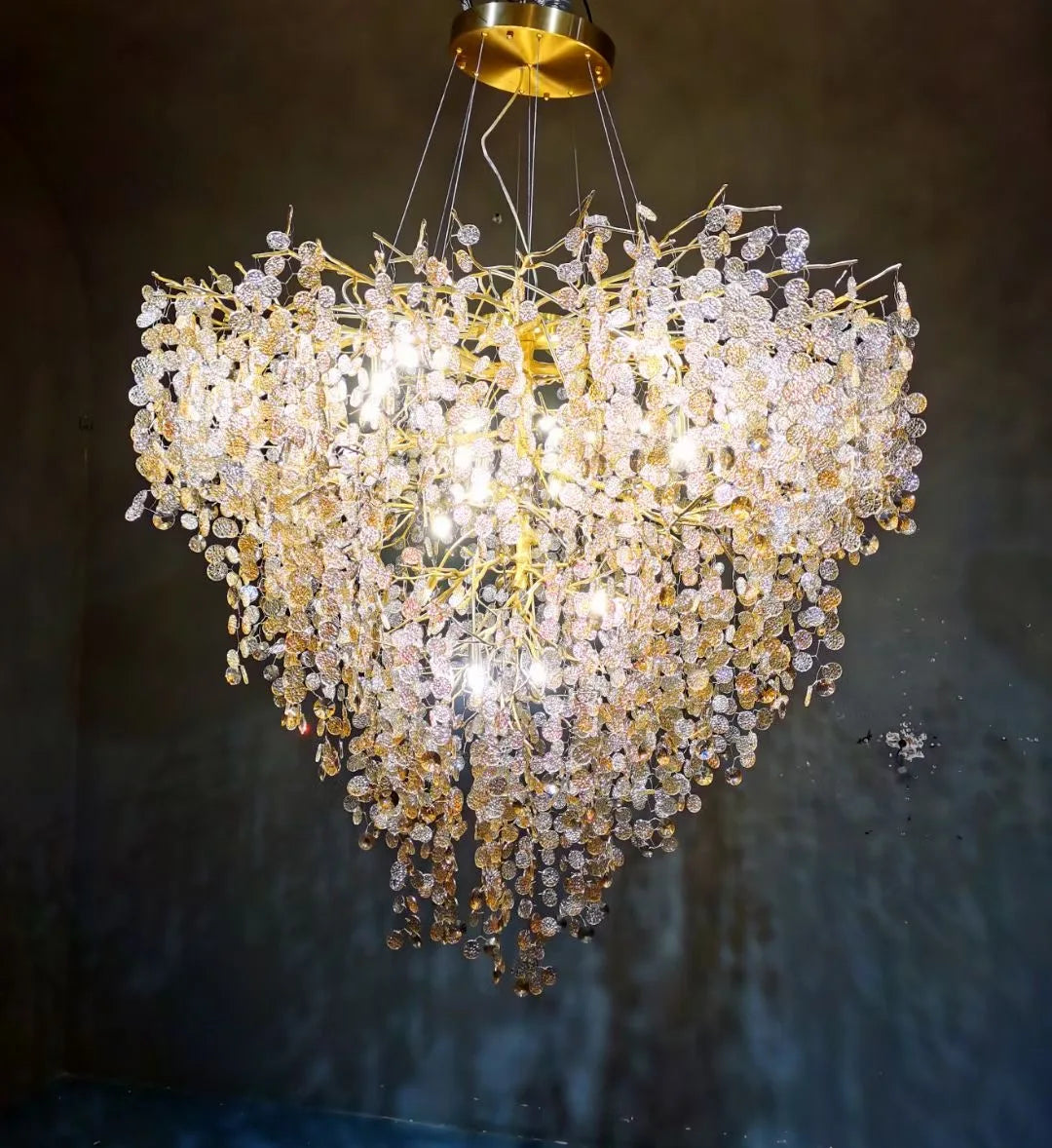 All copper light luxury money branch living room crystal chandelier villa hall lighting art atmosphere high-end restaurant bedro