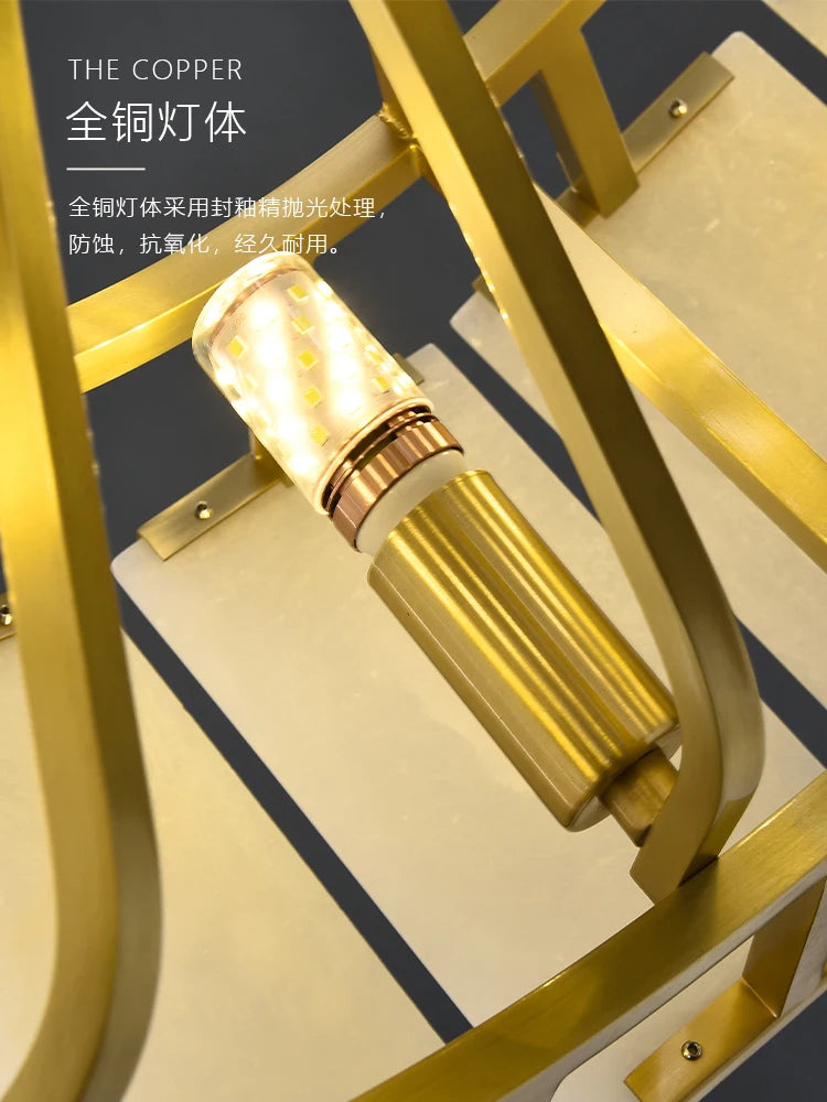 All copper marble chandelier living room dining room copper lamps light luxury modern villa hotel duplex building lighting