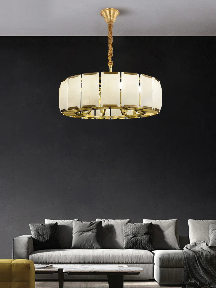 All copper marble chandelier living room dining room copper lamps light luxury modern villa hotel duplex building lighting