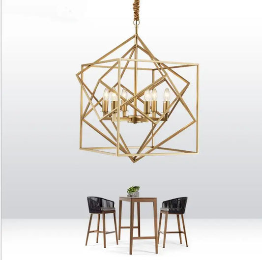 All copper personality creative art Rubik's cube modern minimalist fashion designer model room villa hall bedroom chandelier LED