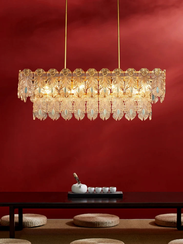 All copper restaurant post-modern minimalist villa bar Hong Kong style light luxury creative long dining table chandelier