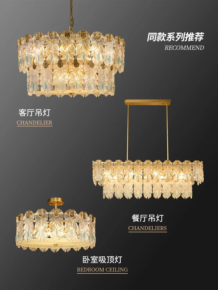 All copper restaurant post-modern minimalist villa bar Hong Kong style light luxury creative long dining table chandelier
