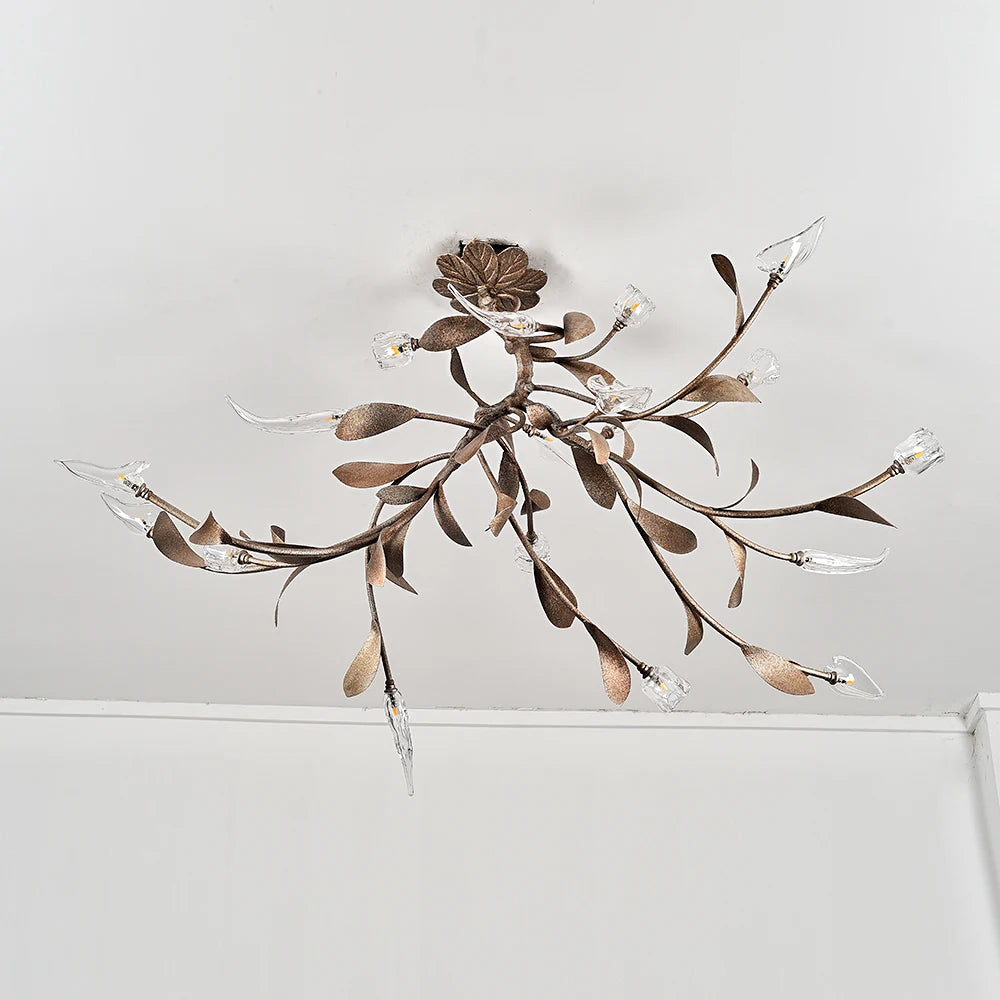Alll Copper Tree Branches Chandelier For Living Room Vintage Passway Villa Flower Bedroom Lamp Art Lighting Fixture