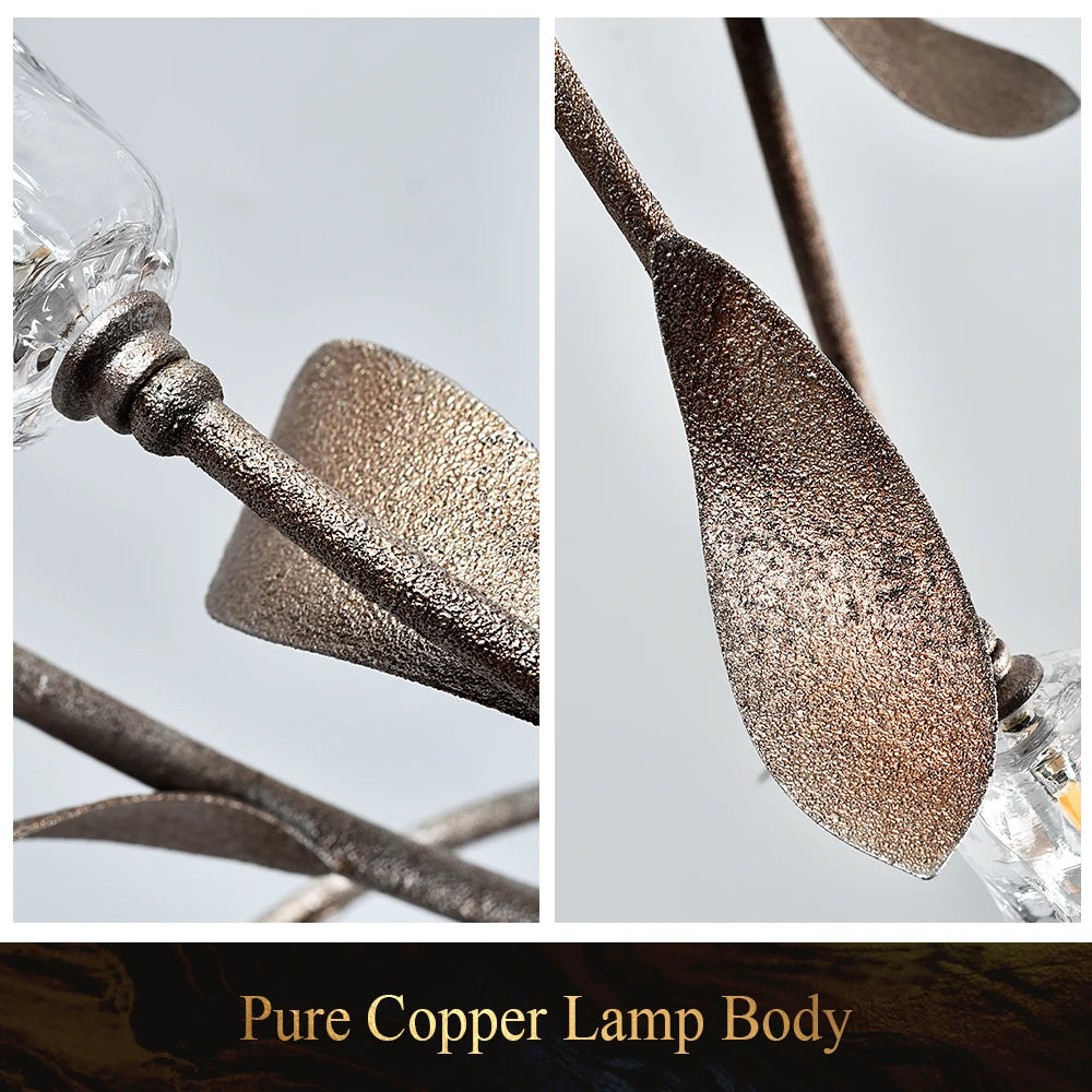 Alll Copper Tree Branches Chandelier For Living Room Vintage Passway Villa Flower Bedroom Lamp Art Lighting Fixture