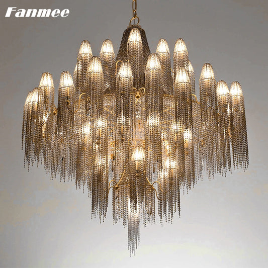 Aluminum Chain Retro Large Chandelier Lighting LED Vintage Luxury Tassel Indoor Light Fixture for Living Room Villa Hotel