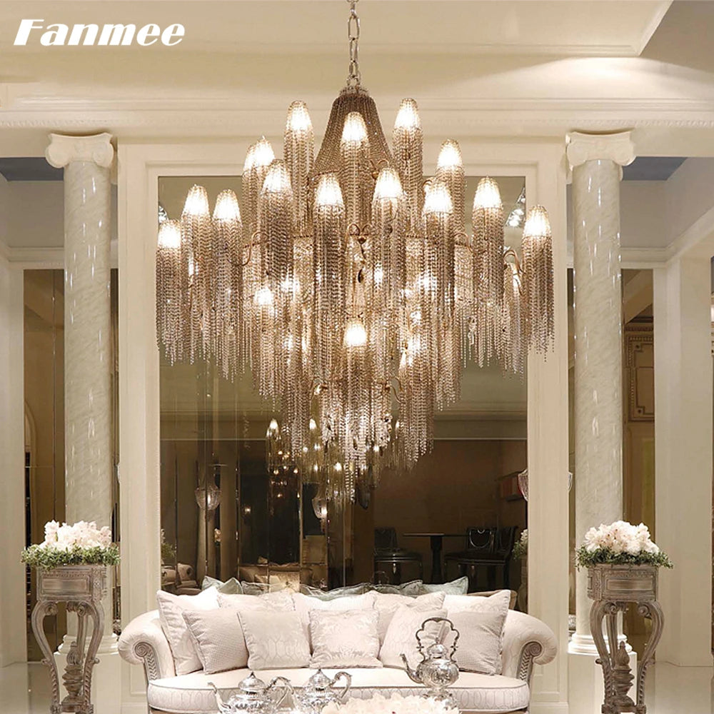 Aluminum Chain Retro Large Chandelier Lighting LED Vintage Luxury Tassel Indoor Light Fixture for Living Room Villa Hotel