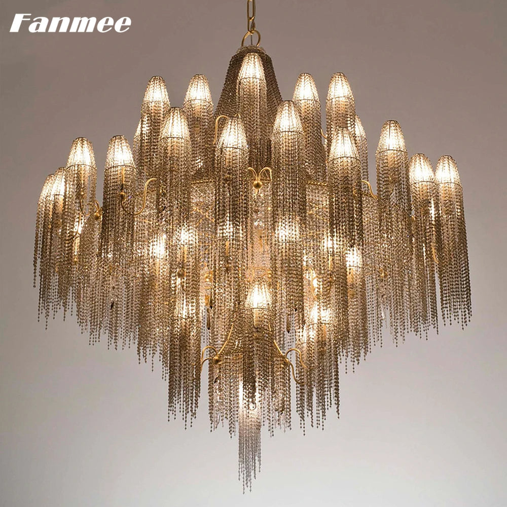 Aluminum Chain Retro Large Chandelier Lighting LED Vintage Luxury Tassel Indoor Light Fixture for Living Room Villa Hotel