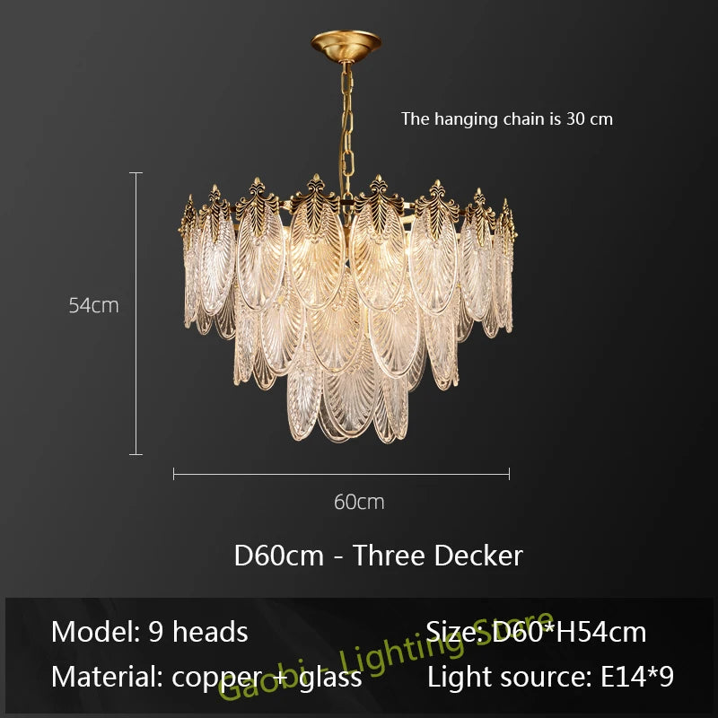 American Copper Luxury LED Chandelier Lighting Dining Living Room Glass Hanging Lamp Postmodern Bedroom Villa Lobby Home Fixture