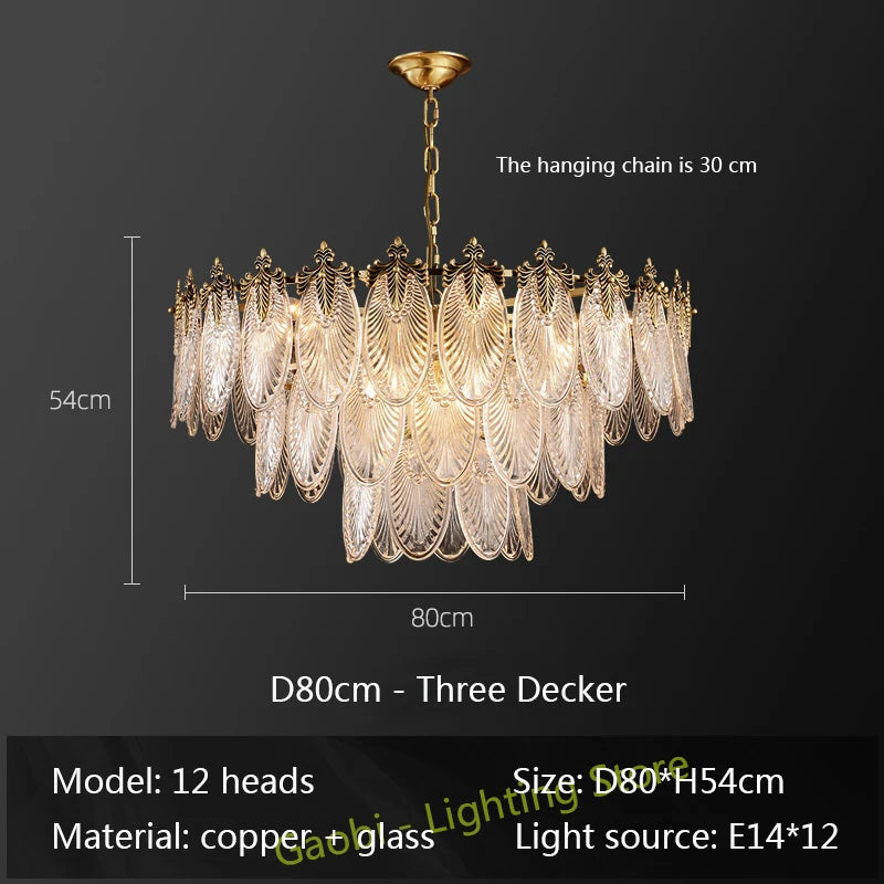 American Copper Luxury LED Chandelier Lighting Dining Living Room Glass Hanging Lamp Postmodern Bedroom Villa Lobby Home Fixture