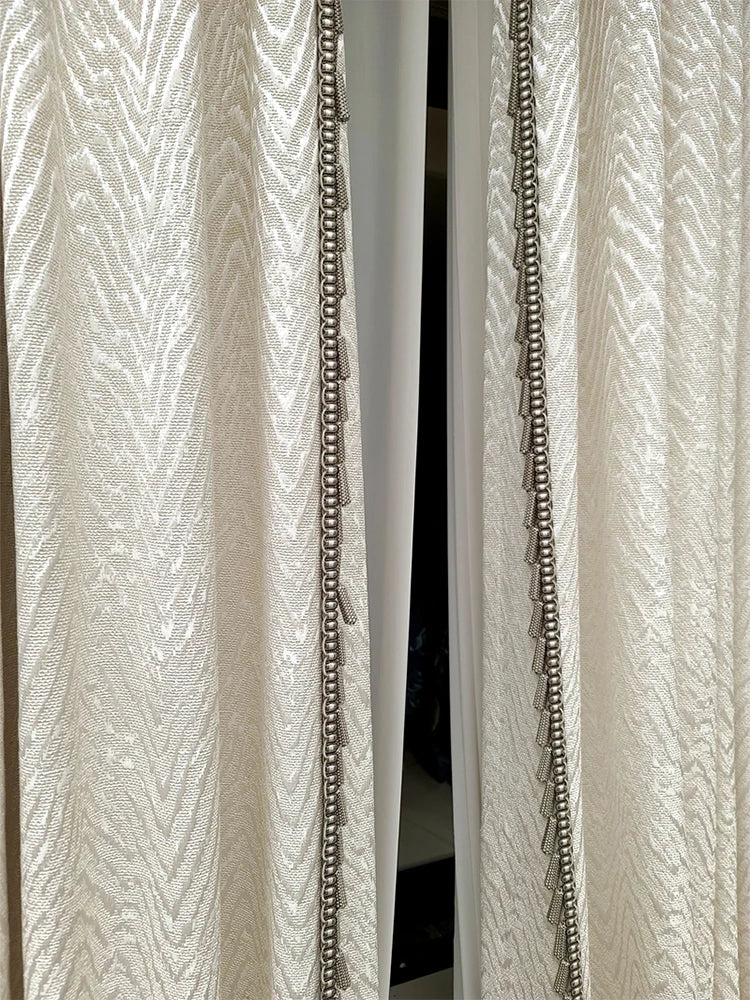 American Luxury Solid White Blackout Curtain for Living Room Bedroom Modern High-precision Thicken Curtain with tassle for Villa