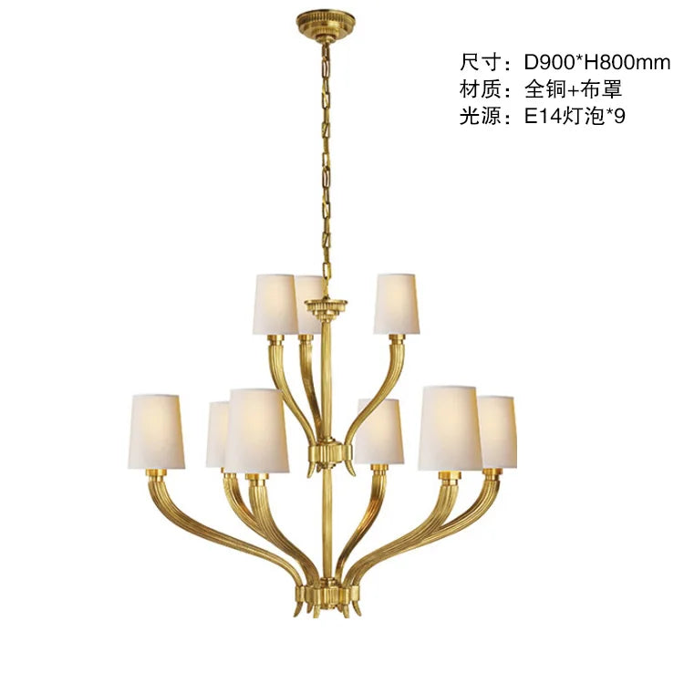 American living room full copper chandelier simple French bedroom dining room luxury villa fabric lamp