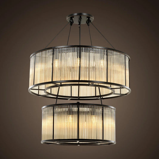American simple retro double glass rod personality chandelier modern villa duplex building hotel club lighting