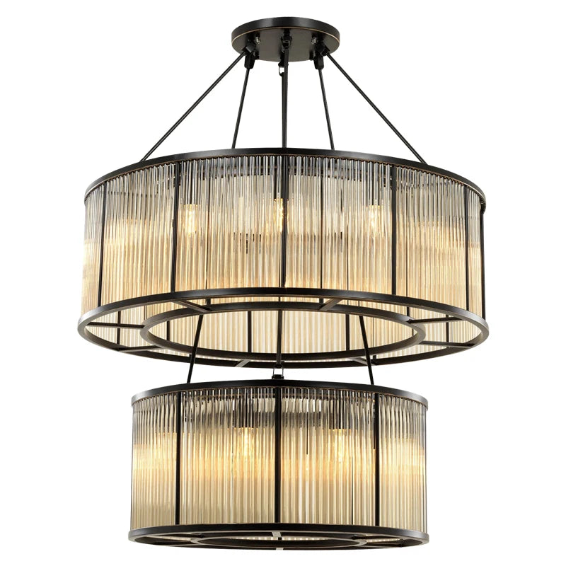 American simple retro double glass rod personality chandelier modern villa duplex building hotel club lighting