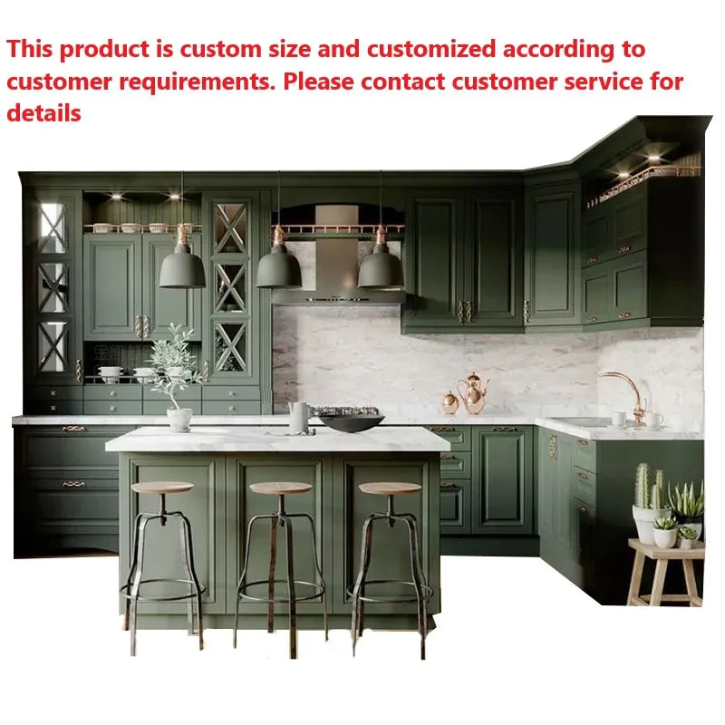 American style solid wood cabinet customized overall kitchen cabinet customized light luxury wind island platform customized