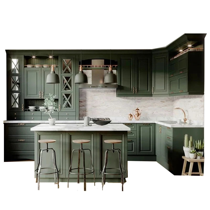 American style solid wood cabinet customized overall kitchen cabinet customized light luxury wind island platform customized