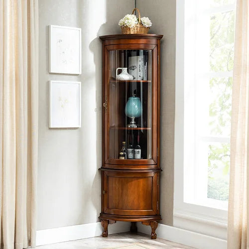 American style solid wood corner cabinet, fan shaped European style living room triangle cabinet retro corner cabinet decoration